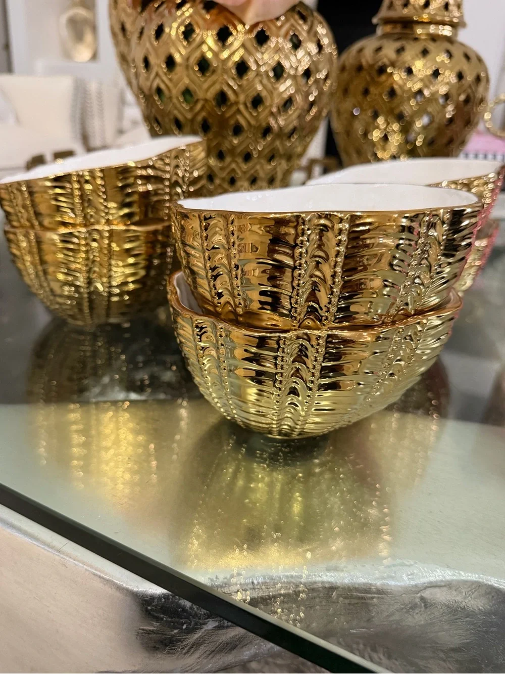 Set of 6 Elegant Gold Ceramic Serving Bowl Fable Aura Bowl, 5.5